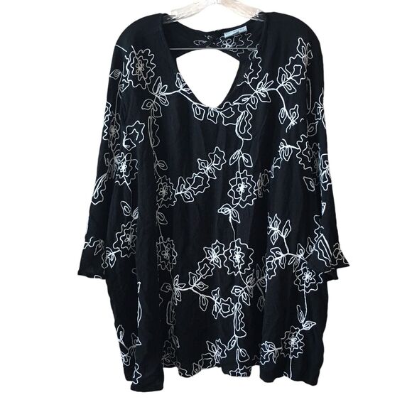 Catherines Women's Tunic Blouse Plus 4X Floral Embroidered Bell Sleeve Rayon - Picture 1 of 9